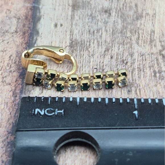 Lot of 2 Gold Tone Minimalist Clip On Earrings Dainty Dangle Rhinestones CUTE - Picture 8 of 9